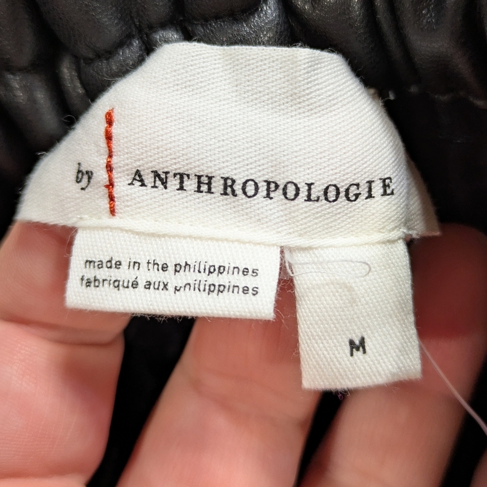 NWT Anthro Black Faux Leather Smocked Balloon Pant Jumpsuit M - Picture 9 of 13